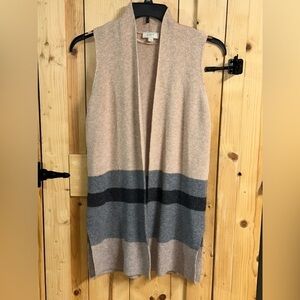 LOFT Sleeveless Cardigan tan gray Stripe Lightweight Knit Open Front Long xsmall